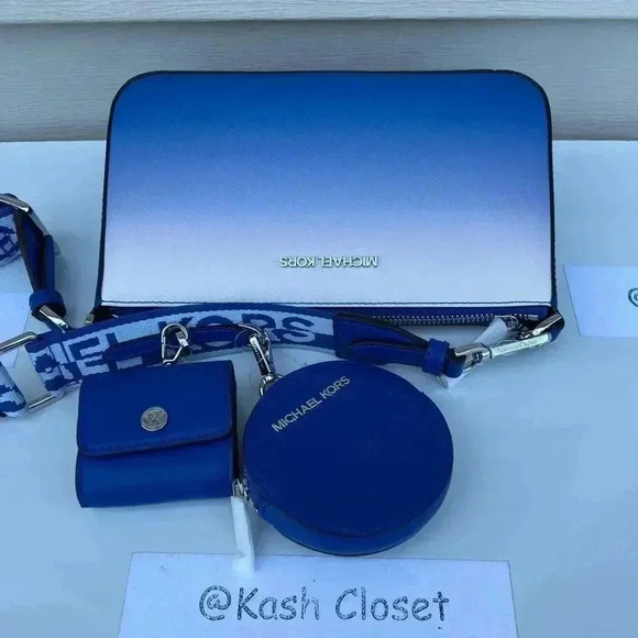 Michael Kors Crossbody Tech Attach With Adjustable Strap Ombre Electric Blue - Picture 2 of 12